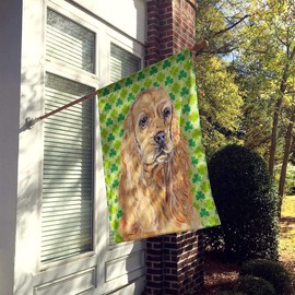 Caroline's Treasures SC9570CHF Buff Cocker Spaniel Lucky Shamrock St. Patrick's Day House Flag Large Porch Sleeve Pole Decorative Outside Yard Banner Artwork Wall Hanging, Polyester, House Size, Multi