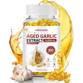 Aged Garlic Extract Odorless Softgels, 20:1 Concentrate, Daily Immune & Heart Health Support, 2 Year Aged Garlic Supplements for Men & Women, 300 Count