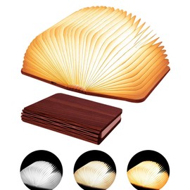 Tiuredx Wooden Book Light, 3 Colors Novelty LED Night Light Portable Folding Book Lamp Decorative Books Paper Lantern for Home Decor Office Party