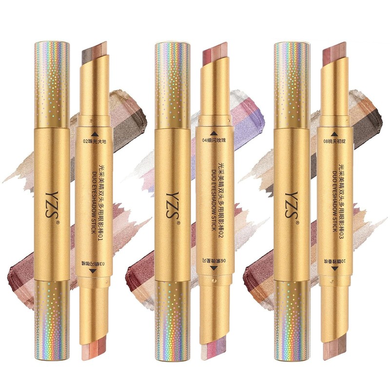 6 Colors Dual 3-Color Gradient Eyeshadow Stick,Metallic Cream Eye Shadow