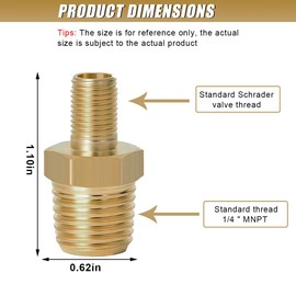 UHANBUT 2PCS Brass Air Inflator Adapters, 1/4 NPT (M) to Standard Schrader Valve (M), Tire Inflator Connector Fit for Auto Portable Air Hose, Air Compressor/Pump, Air Chuck (No valve stem)