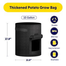 iPower Potato Grow Bags with Flap 10 Gallon 4 Pack, Garden Planting Pot with Durable Handle and Harvest Window, Thickened Nonwoven Fabric Container for Potato, Tomato, Carrot, Vegetable and Fruits