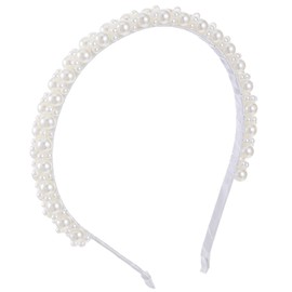 BOHUIZ Pearl headband for Girls, White Subtlety Faux Pearl Headband Cute Fancy Pearls Head Hairbands Bridal Hair Hoop Wedding Accessories for Girls Wedding Birthday Party