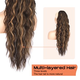 SEIKEA 26" Ponytail Extension，PT003 Eva Long Drawstring Ponytail Wavy Clip in Hair Extensions Ponytail Natural Soft Synthetic Hairpiece for Women Black Brown