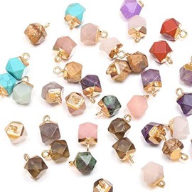 LHJ 10Pcs Faceted Square Gemstone Pendant Natural Mixed Color Stone Charms for Necklace Jewelry Making