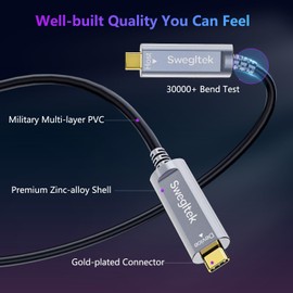 swegltek Fiber Optic USB C Cable(50ft),10Gbps Active Optical Type C Gen3.2 Cable,Compatible with Cameras,Displays,Projectors,Webcams,Printer