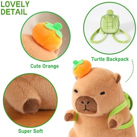 shownicer Plush Toy Capybara Cuddly Toy Stuffed Toy Kawaii Capybara Plush Cushion Toy Throw Pillow Gift for Children Girls 3+ Years (Turtle & Orange, 30 cm)