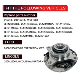 NITOYO 515043 Front Wheel Bearing Hub Assembly Compatible with 4WD Ford Expedition, Lincoln Navigator 2000-2006, 6Lugs w/ABS