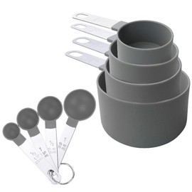 8 Pcs Measuring Cups and Spoons Set Measuring Spoons Sets Cup Measurements Set Nesting Measuring Cups for Measuring Dry or Liquid Ingredients Kitchen Gadgets for Cooking Baking (Grey)