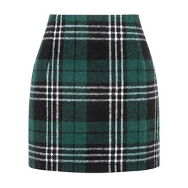 High Waisted Plaid Skirt for Women Cute Bodycon Pencil Mini Dresses, Green 01, M