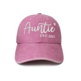 Hepandy Embroidered Baseball Hats for Mom Dad Grandma Grandpa Aunt Nana, Auntie Est. 2025 (Washed Pink), One Size