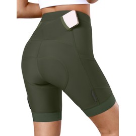 BERGRISAR Women's 4D Padded Bike Shorts Cycling Shorts with 3 Pockets Bicycle Biking Shorts Army Green Medium