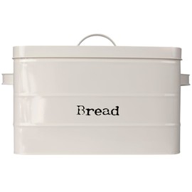 Home Basics Tin Canister Collection, 13-Liter Bread Box with Cover, Kitchen Food Storage Organization, Ivory