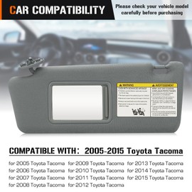 Left & Right Sun Visor for 2005-2015 Toyota Tacoma Without Light, Driver & Passenger Sides Gray Sunvisor Replacement 74320-35C10-B0, 74320-04181-B1, 74320-35B50-B0, 74310-35C20-B0, 7431004111B1