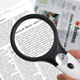 Handheld LED Magnifying Glass with Dual Lenses for Reading, Coins and Detail Inspection – White Frame with Black Handle