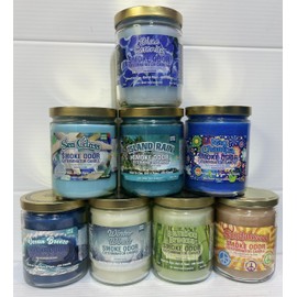 Smoke Odor Exterminator 13 oz Jar Candles Blue Serenity, Assortment (8) Includes Blue Serenity, Winter Wind, Ocean Breeze, Nag Champa, Bamboo Breeze, Island Rain, Sea Glass & Sandalwood.