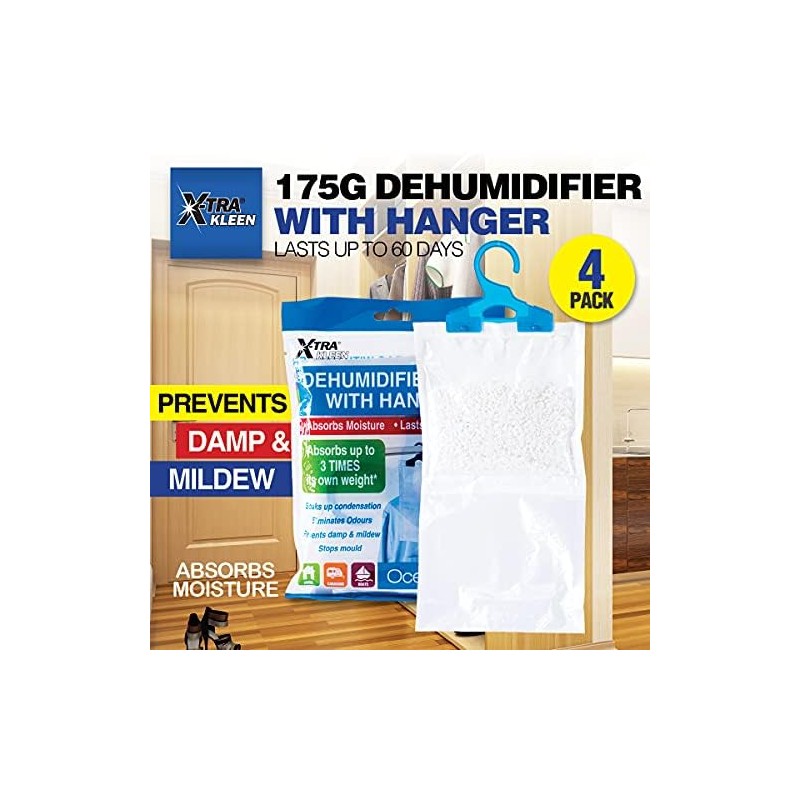 [4PCE] Xtra Kleen Dehumidifier Bag with Hanger, Effective Moisture Absorption,