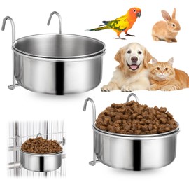 Stainless Steel Feeding Bowl with Hooks, Pack of 2 Pet Drinking Bowl with Hanging Stand, Non-Slip Hanging Dog Bowl, Leak-Proof for Cats and Dogs etc