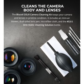 Blucoil Camera Cleaning Kit with Mini-Air Blower and Dual-Sided Lens Pen for DSLR, SLR, Mirrorless Digicam - Compatible with Canon, Nikon, Pentax, Sony, and More