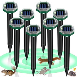 2026 Upgraded Solar Mole Repellent Outdoor,8 Pack Ultrasonic Gopher Deterrent Stakes for Lawn,Vole & Groundhog Repeller, IP65 Waterproof Rodent Control Spike for Garden Farm,Humanely Keep Animals Out