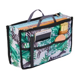 Periea Signature Purse Organizer Insert with Handles & 13 Pockets - 3 Sizes (Zebra, Large)