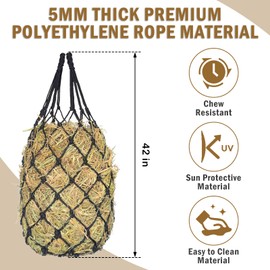 NVAAV NVAAV Slow Feed Hay Nets for Horses 2PCS, 42" Length with 2" Holes Hay Net Holds 3-5 Flakes, Chew-Resistant Polyester Fiber Material, for Horses and Goats