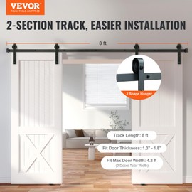 VEVOR 8FT Double Door Sliding Hardware, 330LBS Capacity, Compatible with 3.7-4.3FT Width & 1.3"-1.8" Thickness, Includes Quiet J-Shape Roller