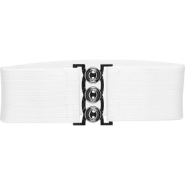 BlackButterfly Wide Elastic Waist Cinch Stretch Waistband Retro Clasp Buckle Belt (White, S)