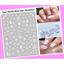 White Snowflake Snowman Reindeer Christmas Santa Sleigh 3D Nail Sticker Wg160 for Nails Design Nail Art Stickers Decals Supplies Manicure Tips Sticker Colorful for Nail Decorations