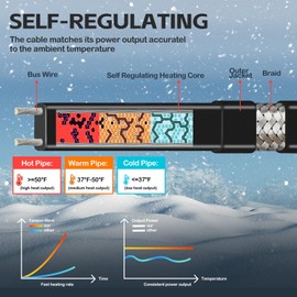 JDZKOMKE 100FT（3FT-200FT）Pipe Heating Cable for Pipe Freeze Protection, Heat Cable for Water Pipes(Metal and Plastic), Pipe Heat Tape Keeps Water Flowing at -40°F 5w/ft, 120V