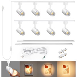 TuyuBEE Zoomable Plug in Track Lighting with Power Cord, 8-Light LED Track Lighting Kit with 6.6FT H Type Track Lighting Rails, Modern Kitchen Track Lighting Fixtures Ceiling Spot Light, 3000K White