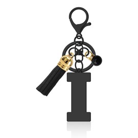 Alphabet Initial Letter Keychain Letter Keyring Metal Letter Key Ring for Women Men Letter Key Chain Gifts with Tassel Pendant Stainless Steel Letter Initials Charms for Purse Handbags Keyring(I)