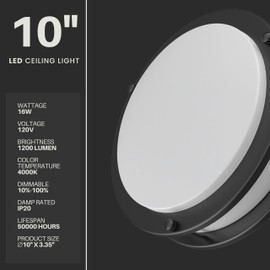 DYMOND LED Ceiling Light Flush Mount 4000K Dimmable Surface Mount Light Fixture for Kitchen, Hallway, Bathroom, Bedroom (10 Inches Black)