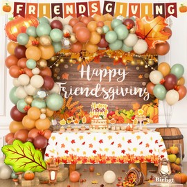 Friendsgiving Party Decorations Kit, Fall Thanksgiving Party Supplies with Friends, Pumpkin Autumn Fall Friendsgiving Backdrop Tablecloth Banner Toppers Maple Leaves for Friends Giving Decorations Set