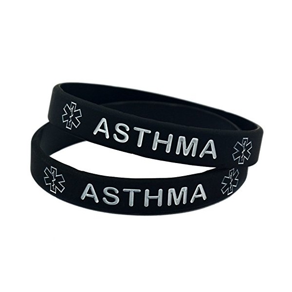 1x Medical Asthma Awarenes Alert Silicone Bracelet Wristband (Black)