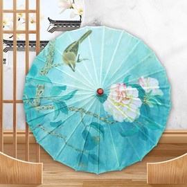 Harilla Chinese Oil Paper Umbrella, Oriental Oil Paper Umbrella, Decorative Chinese Classical Dance Umbrella for Women for, Green
