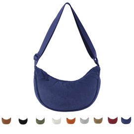Crescent Bag for Women, Corduroy Half Moon Bag Crescent Crossbody Bag Dumpling Bag Solid Color Hobos Crossbody Bags with Adjustable Strap for Travel Work School Daily Use (Navy)