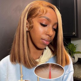 Bob Wig Human Hair Glueless Wigs Human Hair Pre Plucked Pre Cut 14 Inch Highlight Ombre 9x6 HD Lace Front Wigs Human Hair Wear and Go Glueless Wig 210% Density Bob Wigs for Black Women