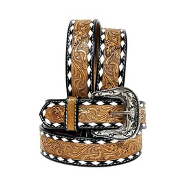 Affilare Unisex Western Genuine Leather Tooled Belt with White Buckstitch 30IS001-34