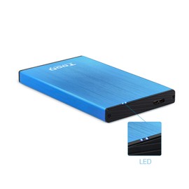 TOOQ TQE-2527BL - 2.5 inch HDD Enclosure (SATA I/II/III up to 9.5 mm Height, USB 3.0), Aluminium, LED Indicator, Blue, 50 g