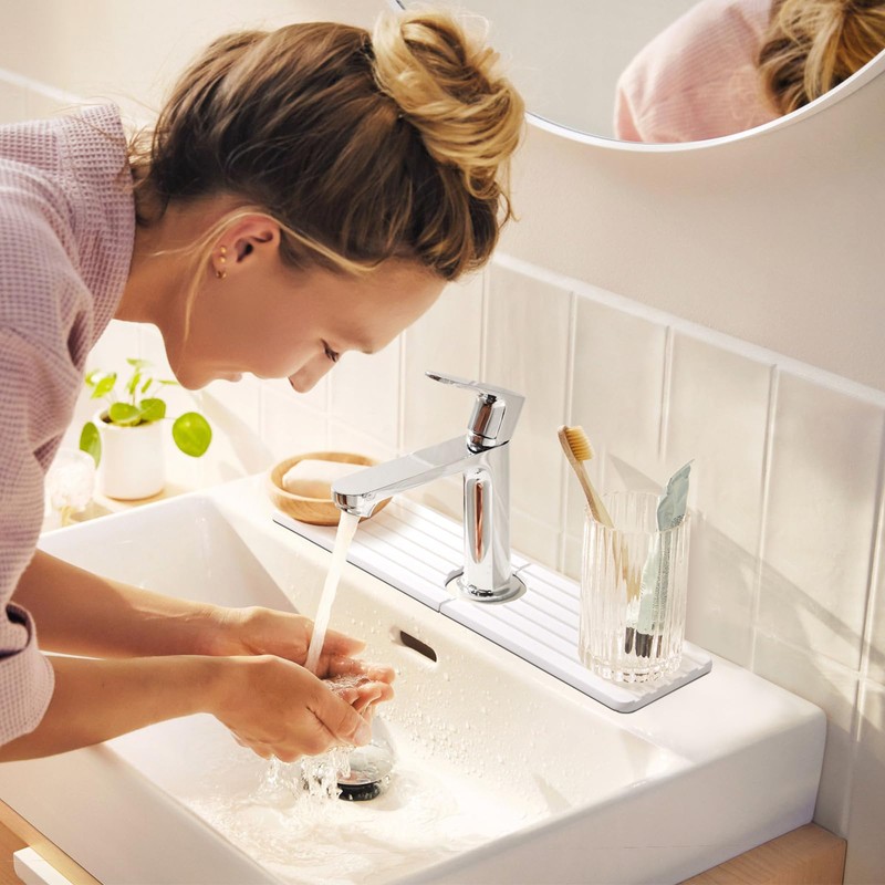 GeeRic 16.8” Rectangle Sink Splash Guard Mat, Stone Absorbent Faucet