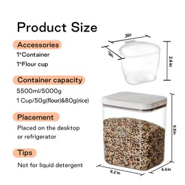 LivLab - Dispensador de harina grande de 5,5 l/5,81 qt/5 kg para mantener tu harina fresca y seca fácilmente con esenciales de cocina