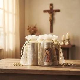 12 Velas para Recuerdos Luctuosos y Aniversario Luctuoso - Fin de Novenario - Velitas con Virgen de Guadalupe para Novenario - Incluye Bolsa de Organz
