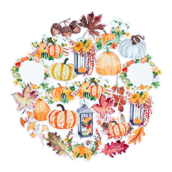Navy Peony Cute Pumpkin Fall Stickers (25 Pieces) | Waterproof