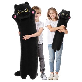 Mewaii 20in Long Cat Plush Body Pillows Stuffed Animals Plushie Pillows - Cute Kitten Plushies Sleeping Hugging Pillow Toys for Kids(Black Cat)