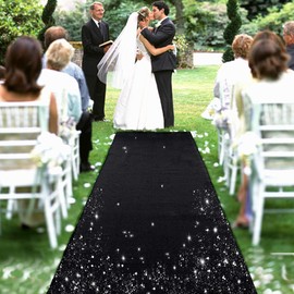 PartyDelight Wedding Aisle Runner Black 2FTx15FT Sequin Carpet Runner for Prom Party Ceremony Indoor Outdoor Engagement Decoration