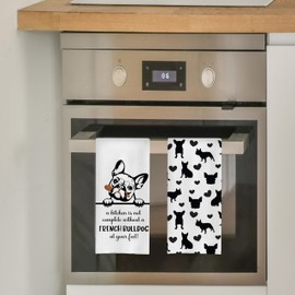 GCFET French Bulldog Dish Towels Set - French Bulldog Gifts Waffle Kitchen Towels, French Bulldog Hand Tea Towel for Bathroom Kitchen, French Bulldog Gifts（16x24, Set of 2）