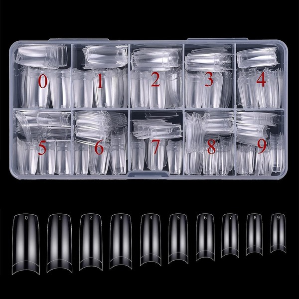 SULIVES 500 Pieces Clear False Nails in Box for Nail Salons and DIY Half Cover 10 Sizes