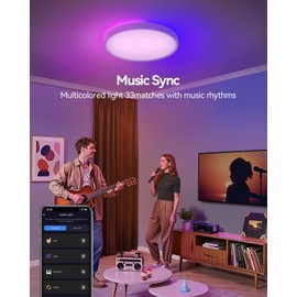 12 Inch Smart Ceiling Light, RGB+IC LED Flush Mount Light Fixture, 2400LM Dimmable, APP & Remote Control, 2700K-6500K DIY Color Ceiling Light for Bedroom Living Room, Works with Alexa & Google Home