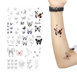 Coollooda Women's Tattoo Stickers, Set of 24, Tattoo Stickers, Butterfly, Waterproof, Long Lasting, Tattoos that Disappear in 2 Weeks, Convenient Removal, Stylish, Temporary Sexy Body Seal